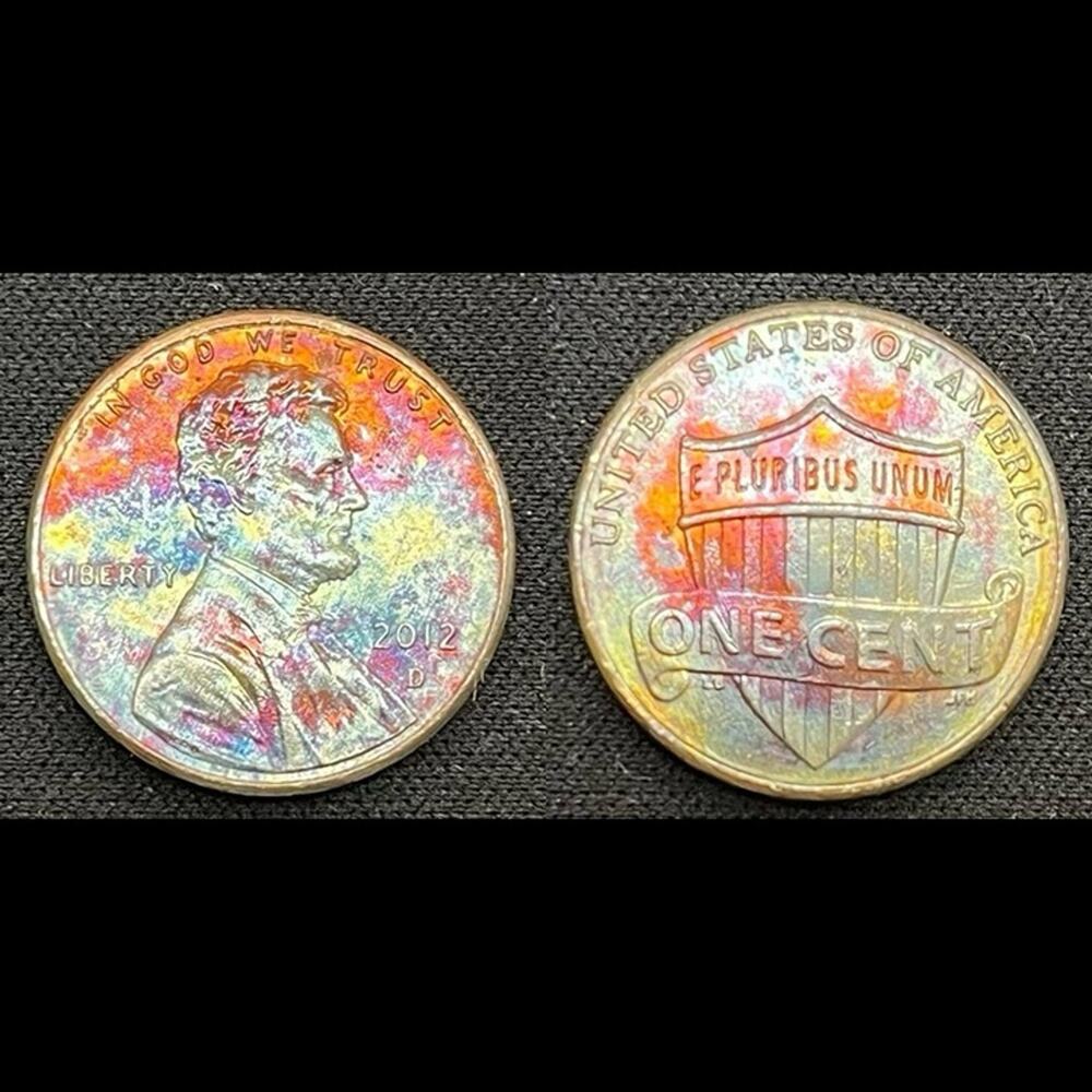 Lincoln One Cent 2012-D Synthesized Rainbow Toning Handmade Collection Coin #37